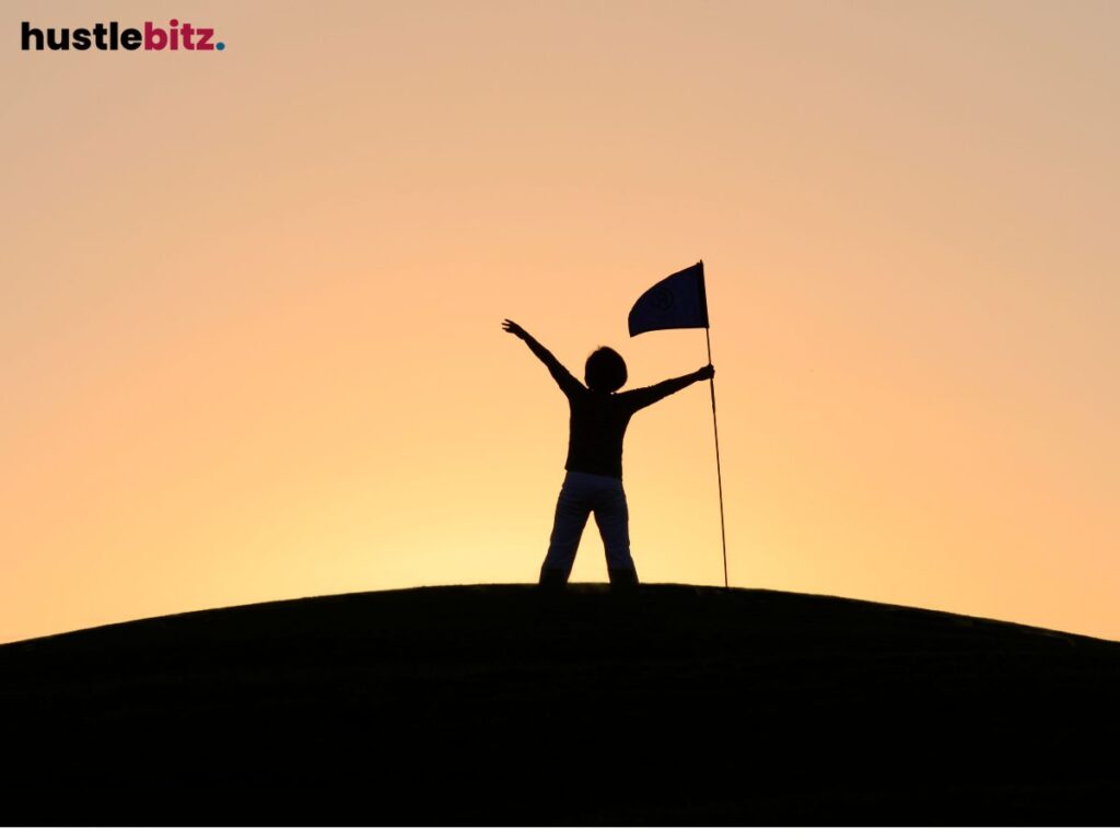 A woman holding a flag