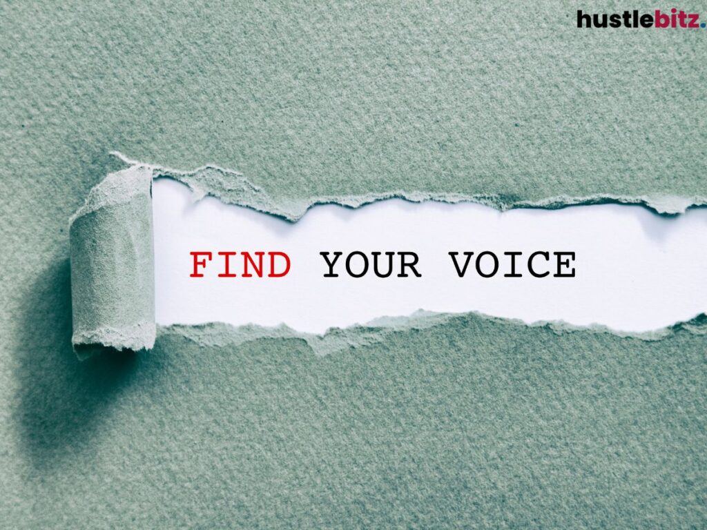"Find Your Voice" text revealed through torn paper.