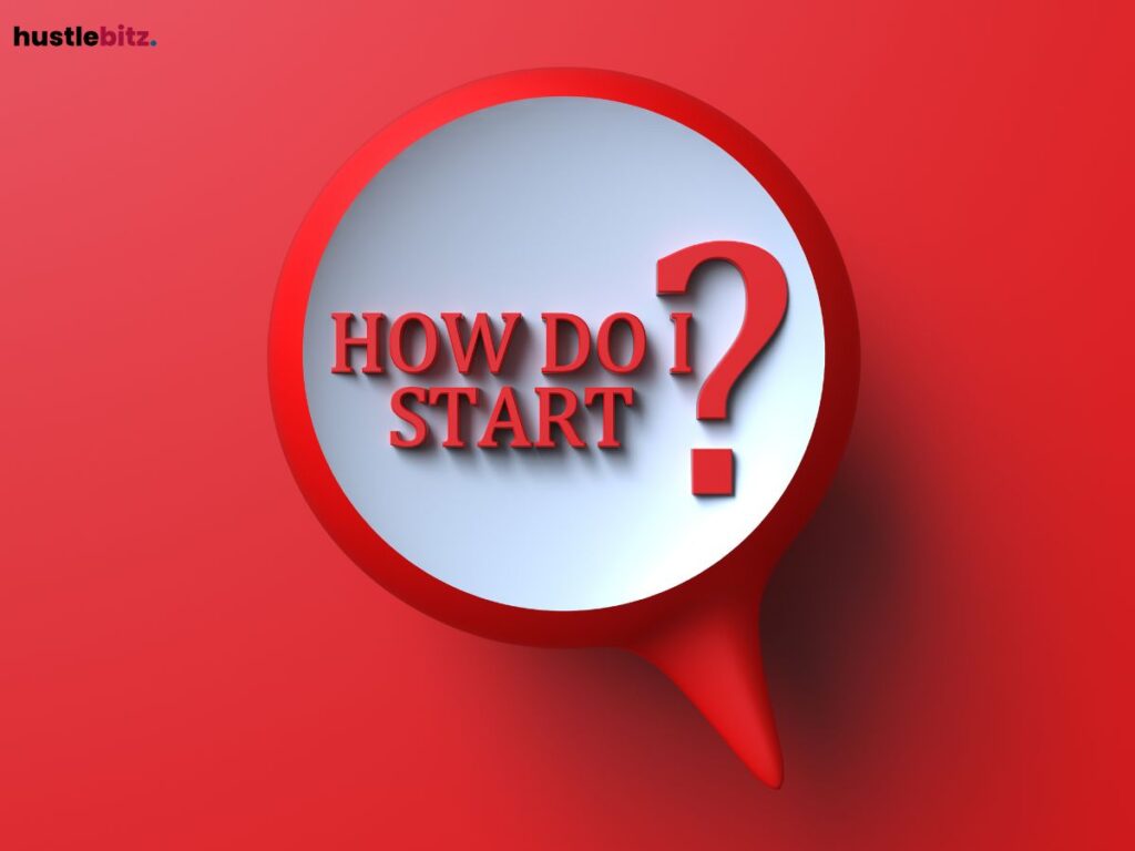 A red 3D bubble thought with a text" HOW TO I START?" written.