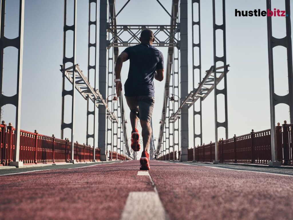 A man jogging in the bridge