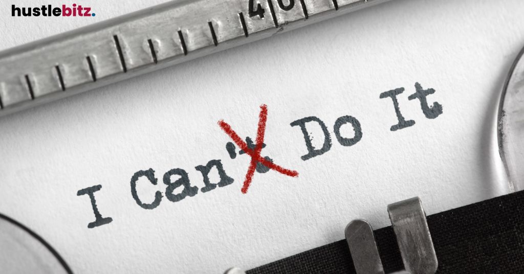 "Crossed-out 'can't', making it 'I can do it' on typewriter page."