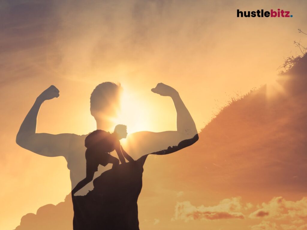 A man climbing the mountains with shadow of perseverance