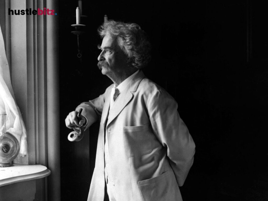 A person name Mark Twain looking at the window