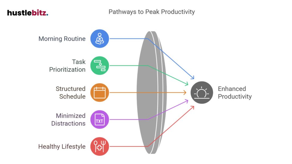 Prioritize tasks, create routines, minimize distractions, and stay healthy.