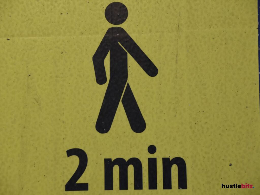A walking figure icon with 2-minute written below.