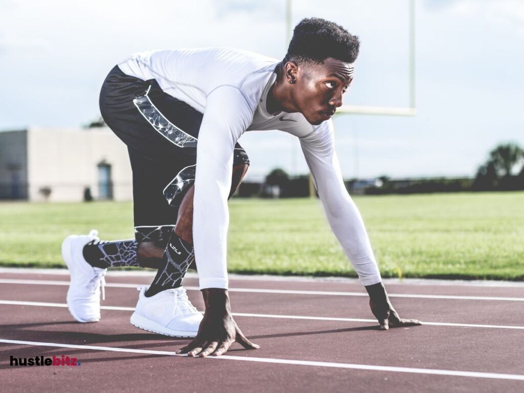 A man preparing for track in field sports