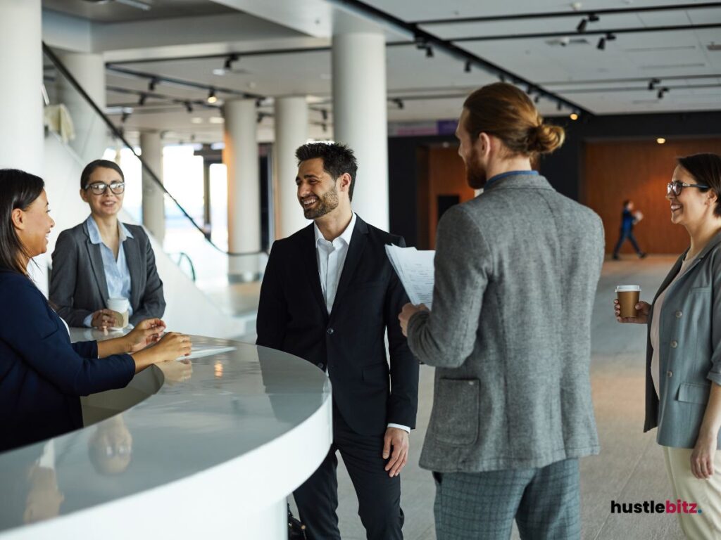 Group of professional people talking with each other