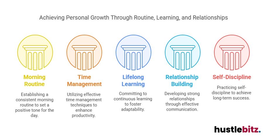 Visual about Achieving Personal Growth Through Routine, Learning, and Relationships