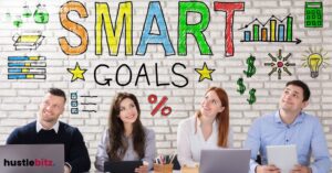 four people looking above with a word Smart Goals