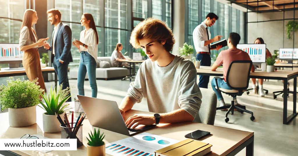 A young man in front of his laptop