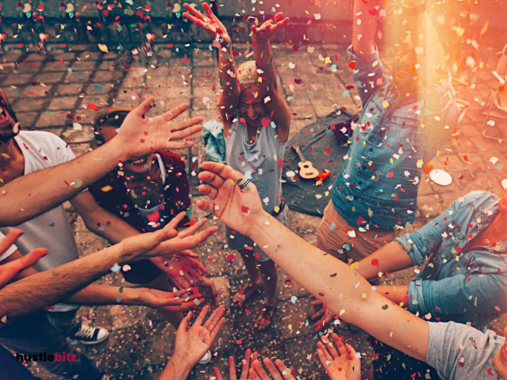 A picture of a party with cofettis