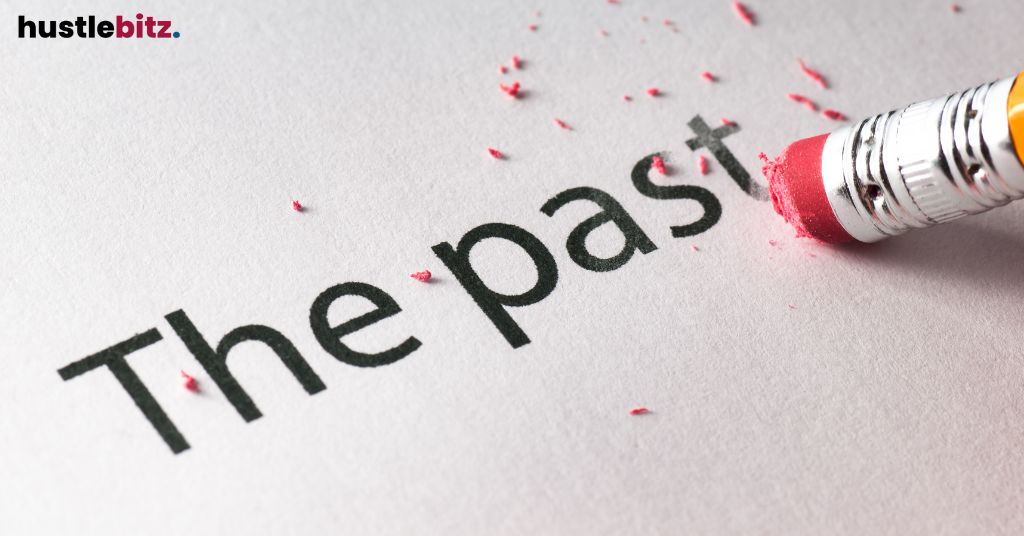 Eraser removing the word "The past" on paper.