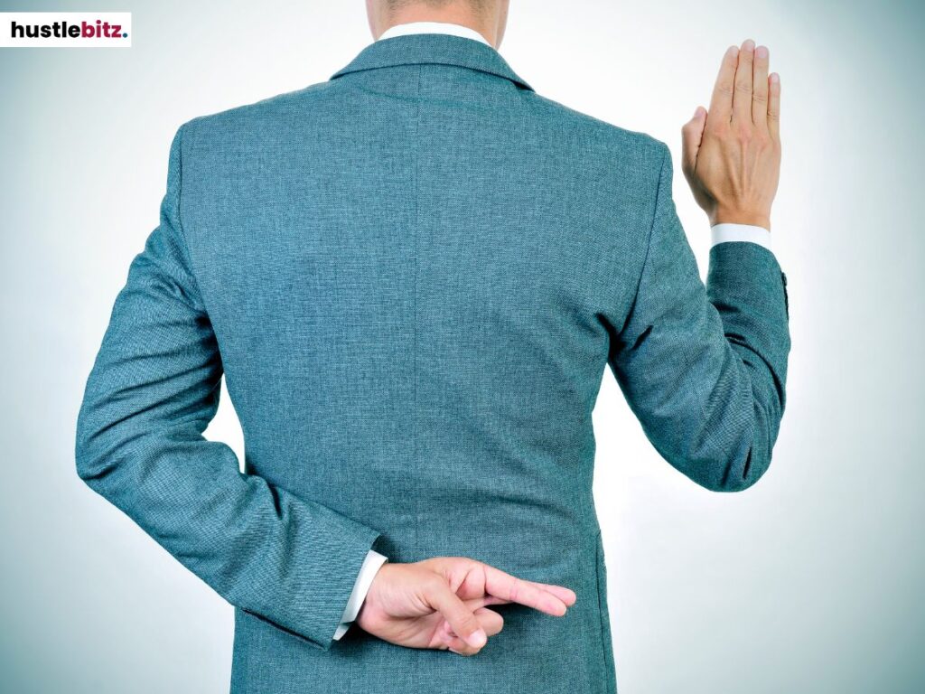 A man pledging but crossing his fingers on the back.