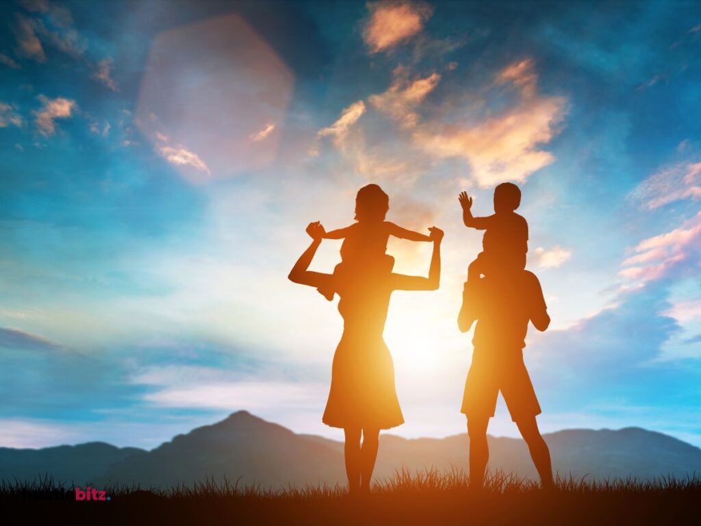 A silhouette of a happy family.