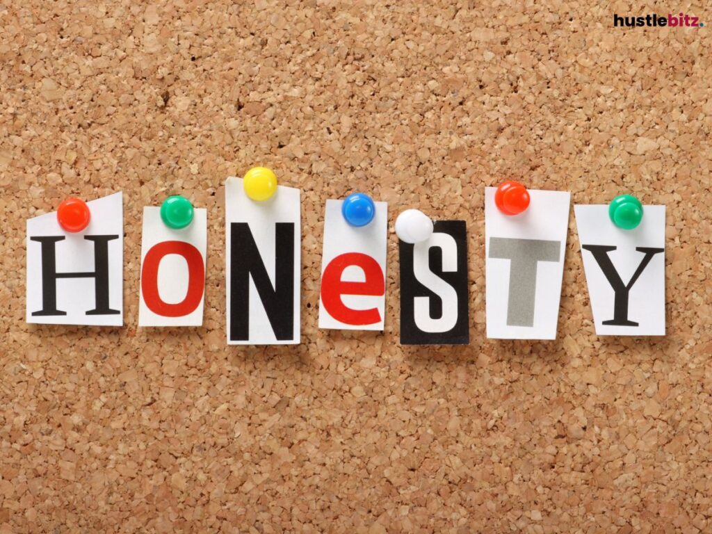 Cut outs of letters forming the word: HONESTY.