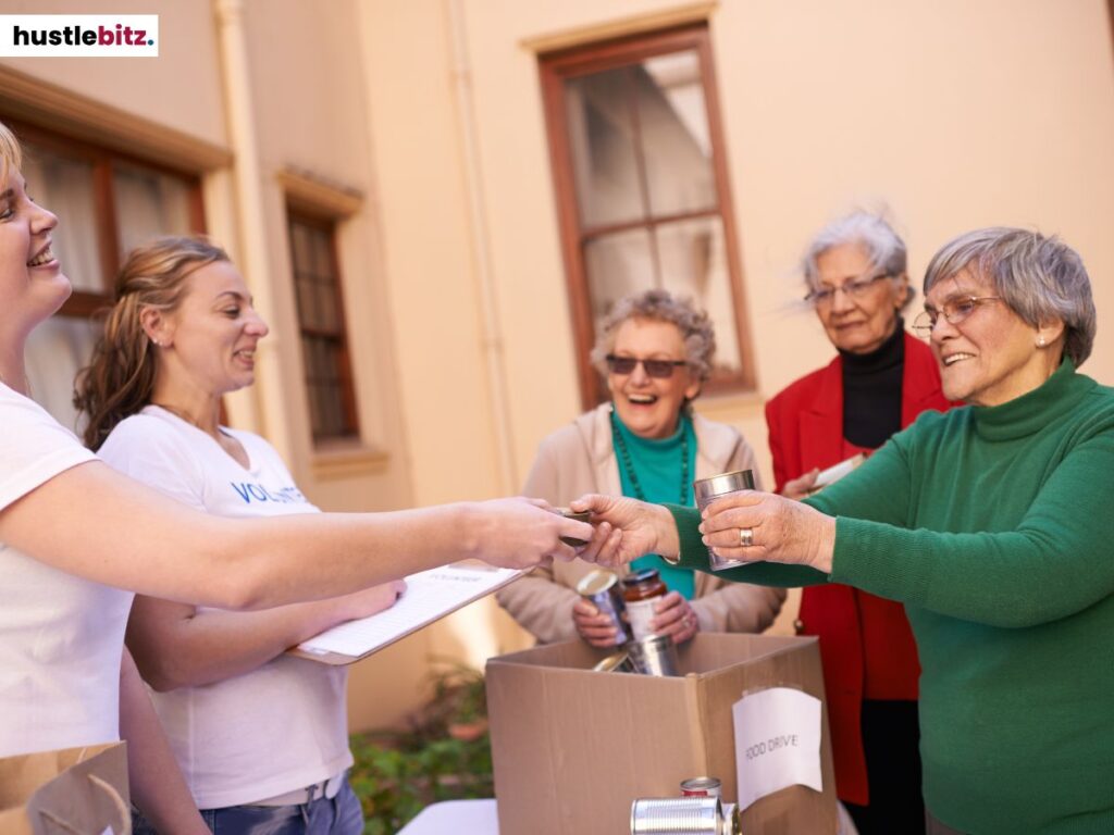 Elderly women receiving donations.